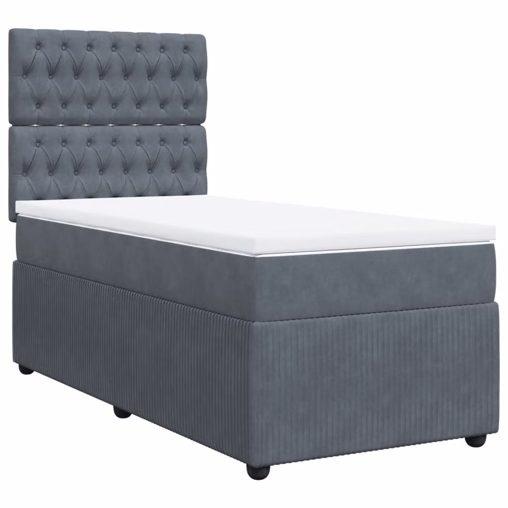 Giroletto a Molle con Materasso Grigio Scuro 90x190 cm Velluto