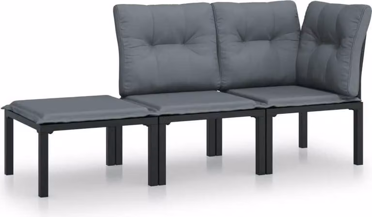 Set Salotto da Giardino 3 pz Nero e Grigio in Polyrattan