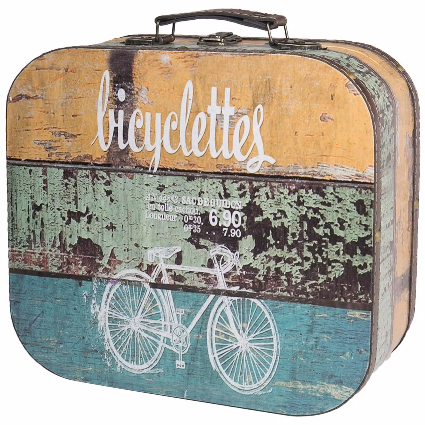 Valigia vintage in legno, 32 cm, con coperchio e manico in pelle