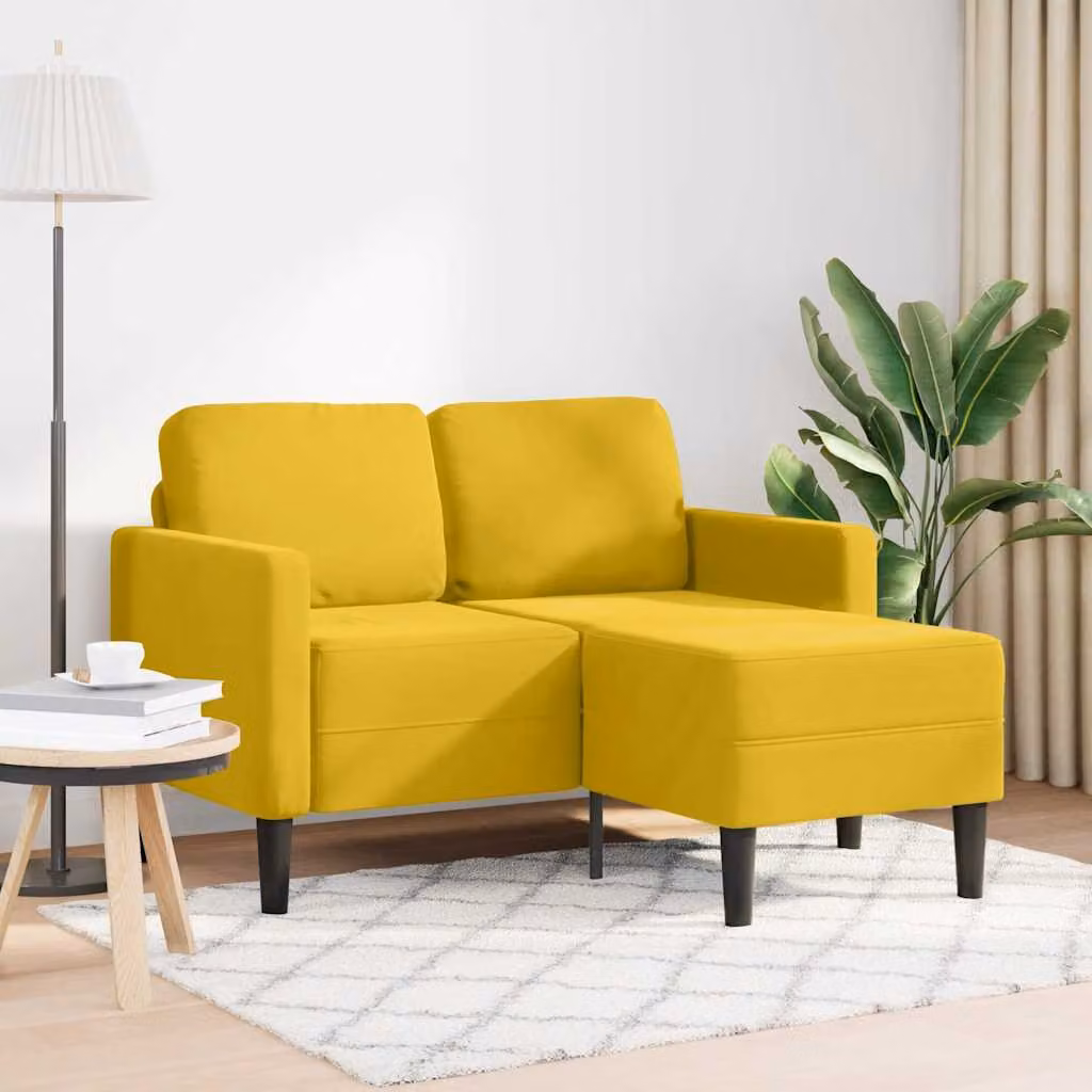 vidaXL Divano 2 Posti con Chaise longue a L in Velluto Giallo Moderno L/P/H: 125 x 118 x 85 cm