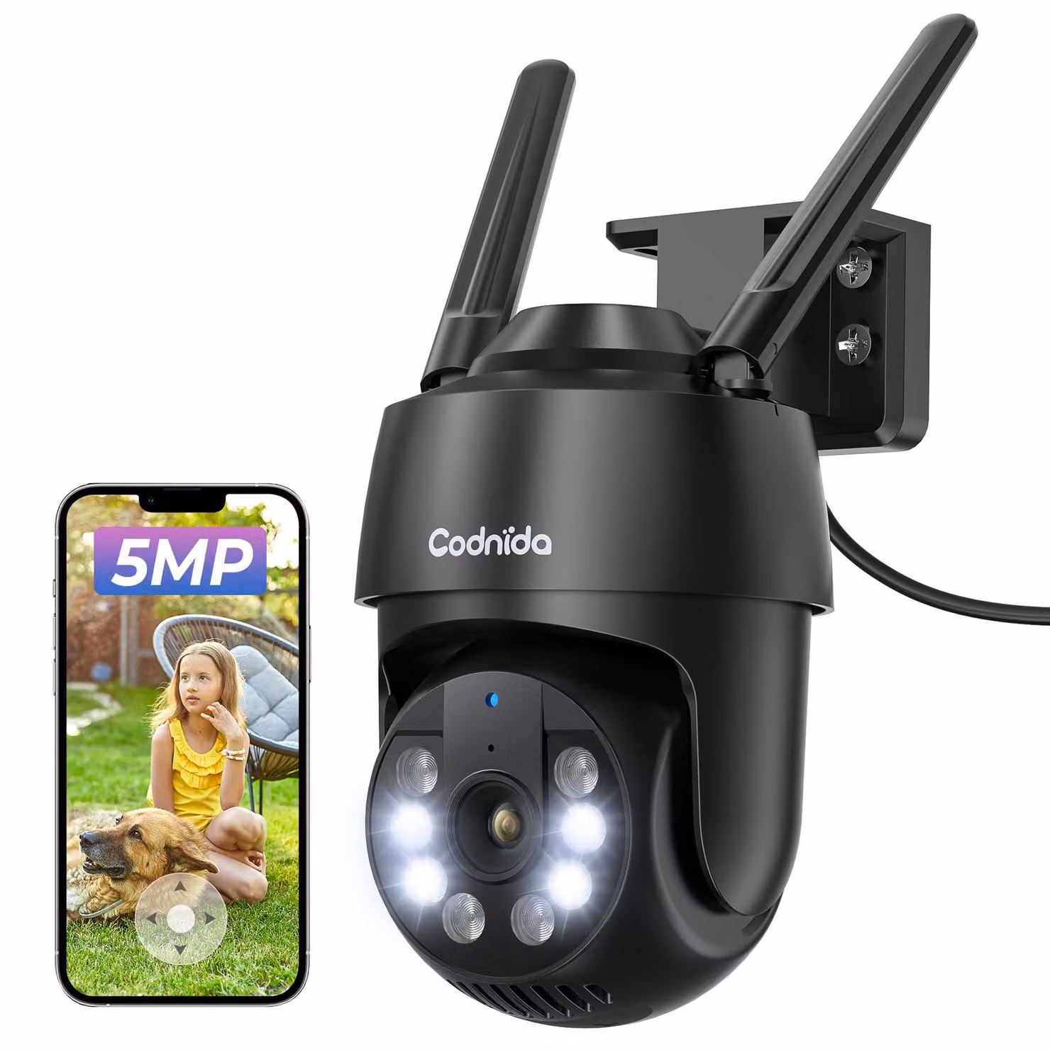 Telecamera di sicurezza da esterno da 5 megapixel, con Wi-Fi, rilevamento del movimento, grado di protezione IP66 e audio bidirezionale