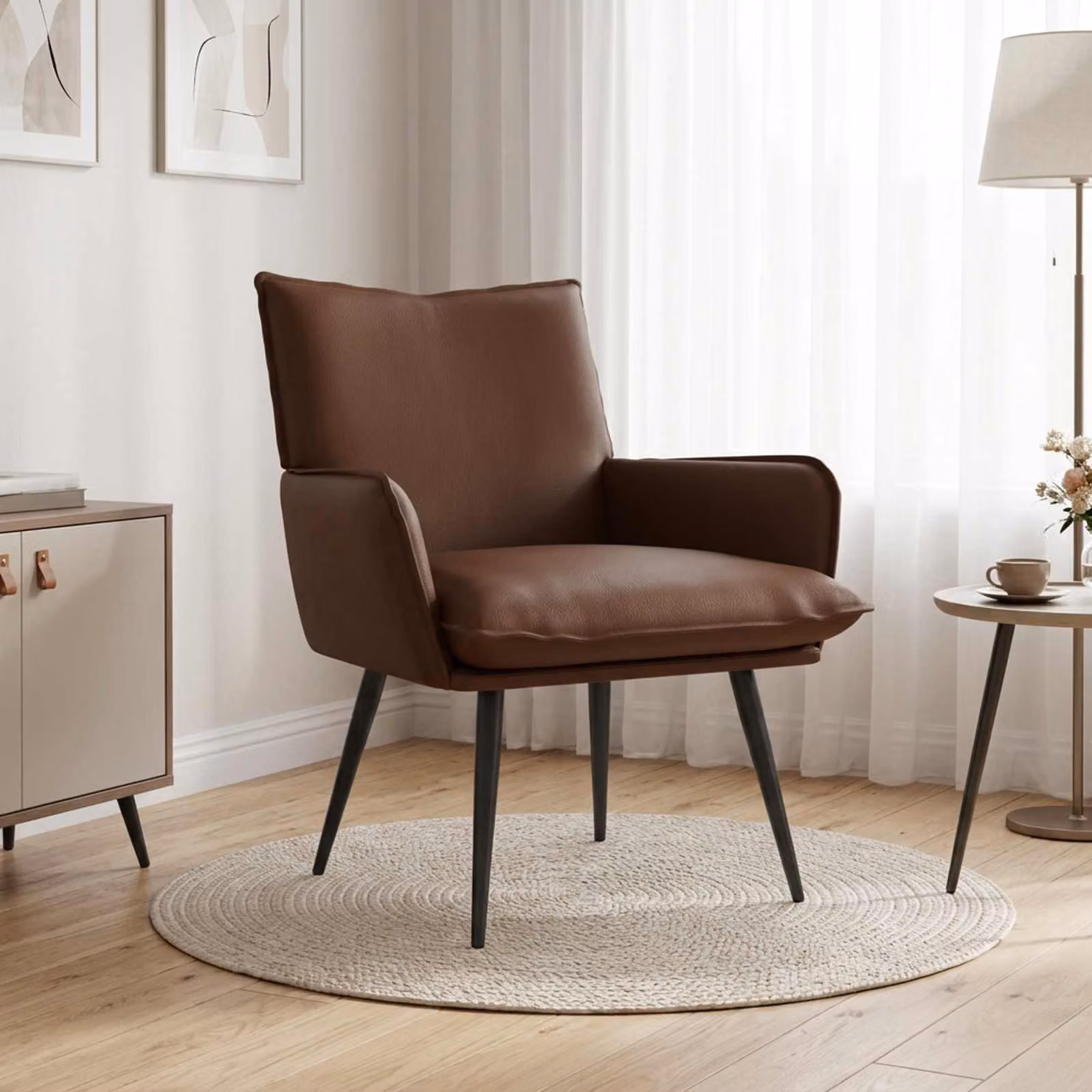 Poltrona moderna vidaXL in similpelle marrone con braccioli per soggiorno e camera da letto