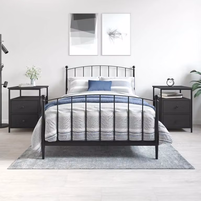 Set di 2 comodini vidaXL in stile industrial neri in legno e metallo L/P/H: 44 x 45 x 60 cm