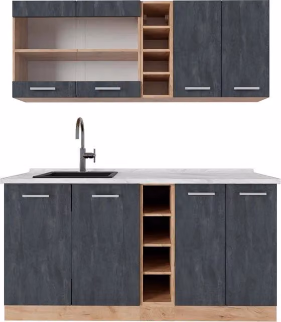 Cucina completa Vicco R-Line moderna in Calce nera e Rovere dorato L: 160 cm