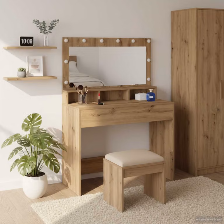 vidaXL Tavolo da trucco moderno in legno color rovere, L 100 cm x P 41 cm x H 135 cm