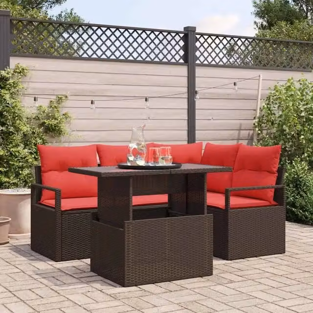 Set Divano da Giardino 5 pz Marrone Poly Rattan 3357557