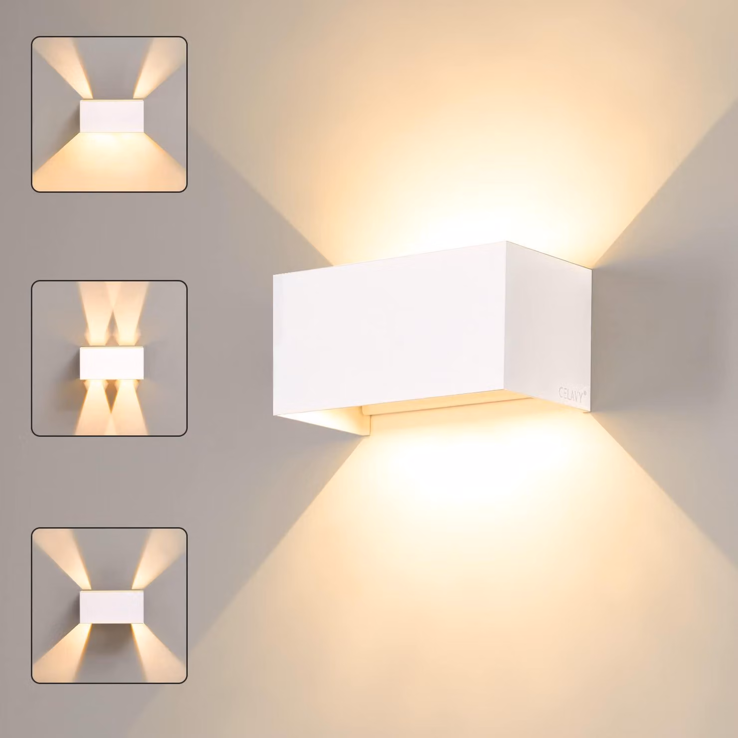 Lampada da parete a LED, grado di protezione IP65, 3000 K, regolabile, alluminio bianco, set da 8