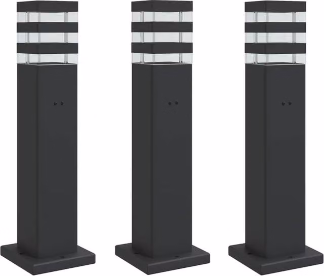 Set di 3 lampade da terra per esterni in alluminio e plastica, colore nero, modello CFW8036590, Altezza: 50 cm