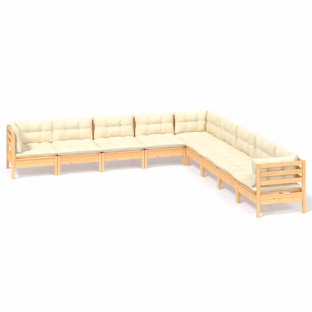 Set di Divani da Giardino a L vidaXL in Legno di Pino con Cuscini Beige 9 Pezzi – 2