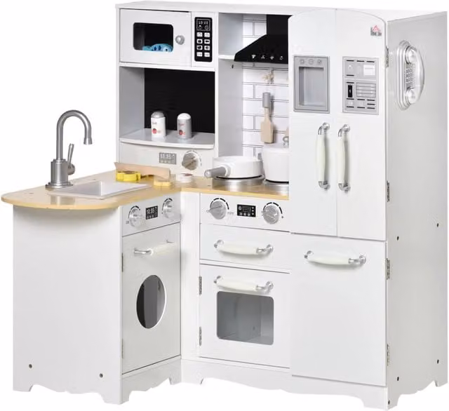 Cucina per bambini gioco d'imitazione 82 x 65 x 87 cm ampio spazio di archiviazione lavello estraibile design moderno ed essenziale in MDF bianco 21_0000421