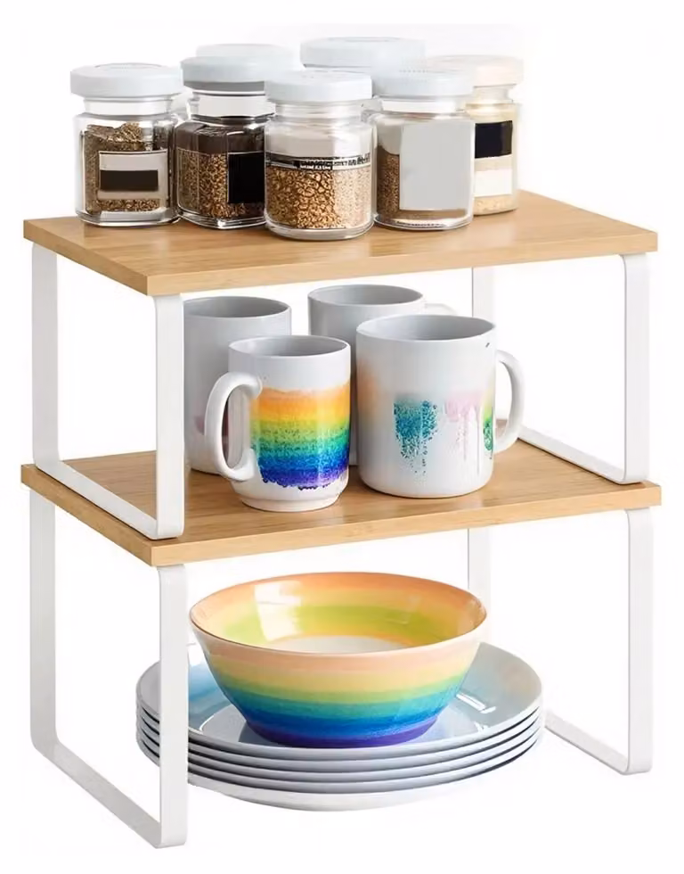 Organizzatore per cucina, scaffale per spezie - Set da 2, ripiano estraibile per armadietti - Ripiano regolabile - Espandibile - Acciaio inossidabile - Dimensione L