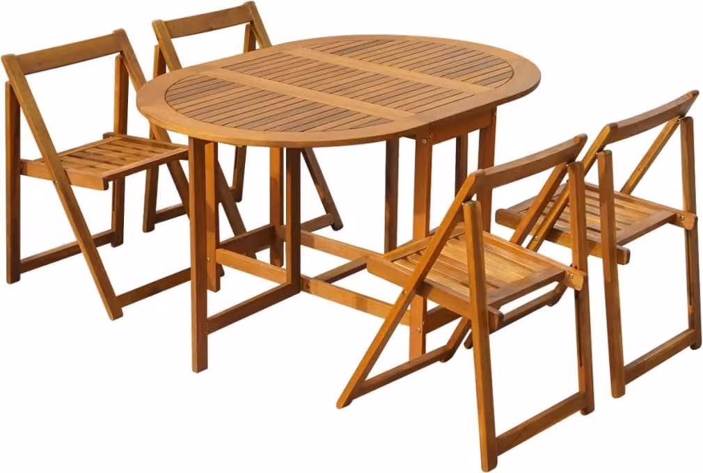 The Living Store Set da pranzo da giardino 5 pz. Set da pranzo da giardino pieghevole in legno massiccio di acacia
