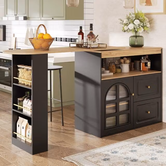 Credenza girevole 138-204x39x104 cm estensibile; con ante in vetro; in MDF nero