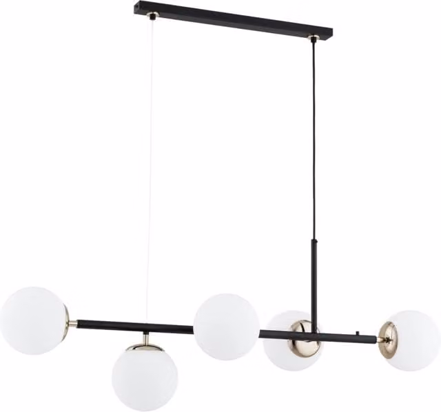 Lampadario a sospensione Alfa DANSA con sfere in vetro bianco, nero e oro, dimmabile, 5xE14