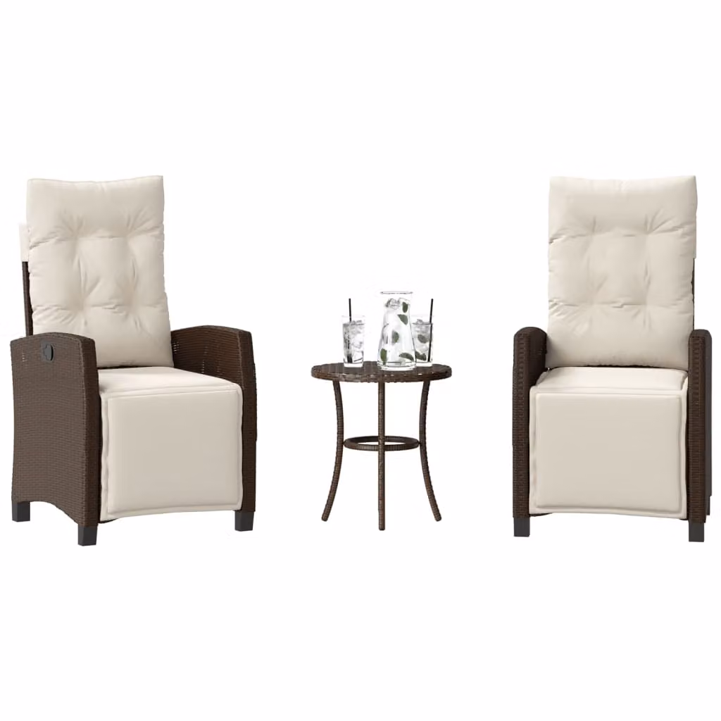 Set Bistrò vidaXL in Polyrattan Marrone con 3 Pezzi e Cuscini per Giardino e Balcone