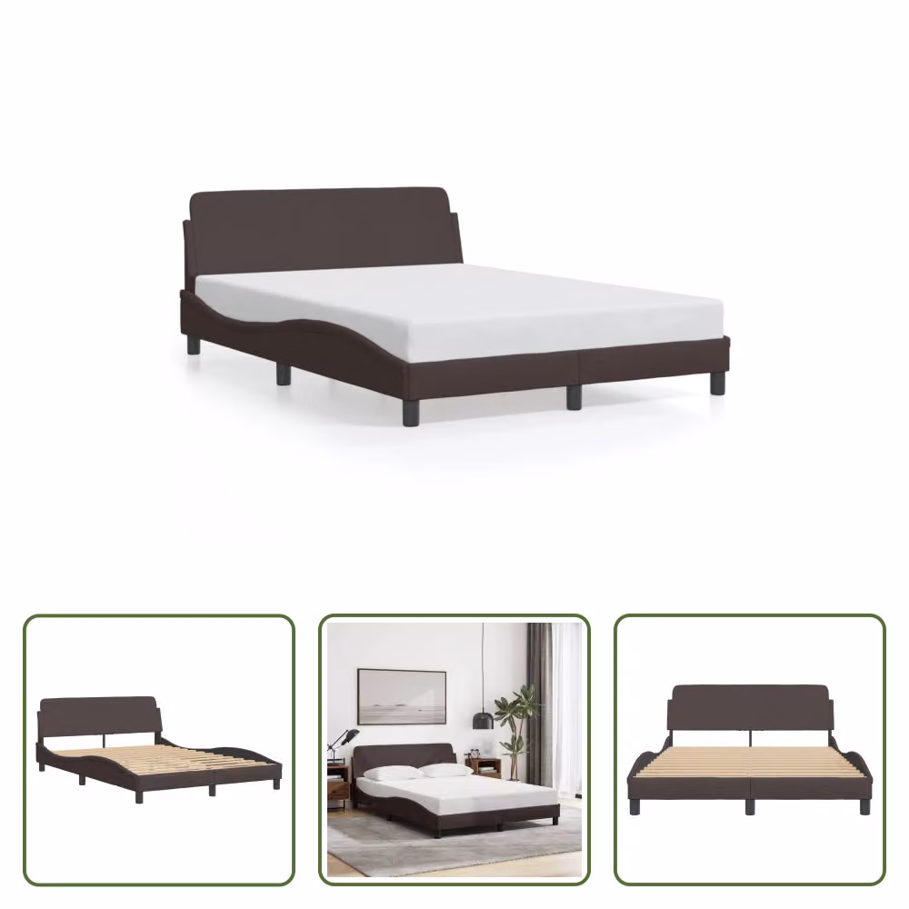 The Living Store Struttura letto con testiera in tessuto marrone scuro 140x190 cm