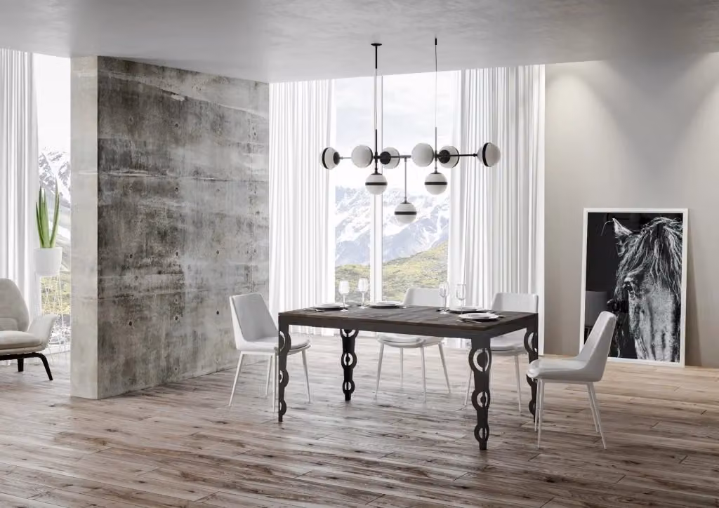 Tavolo da pranzo allungabile Karamay Evolution moderno in legno e metallo color noce, L/P/H: 120-224 x 90 x 80 cm – 2