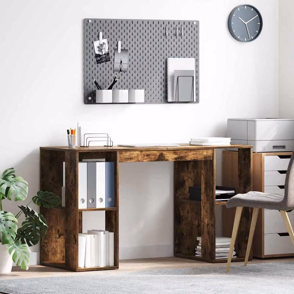 Maison Exclusive - Scrivania in legno impiallacciato di quercia affumicata, dimensioni 130 x 50,5 x 75 cm