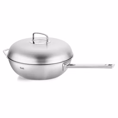 Fissler Original-Profi Collection, Padella Wok in Acciaio Inox Diametro 32 cm, 6.4 L, Coperchio in Metallo, Multistrato Premium A 5 Strati, Distribuzione Ottimale del Calore, Compatibile Induzione