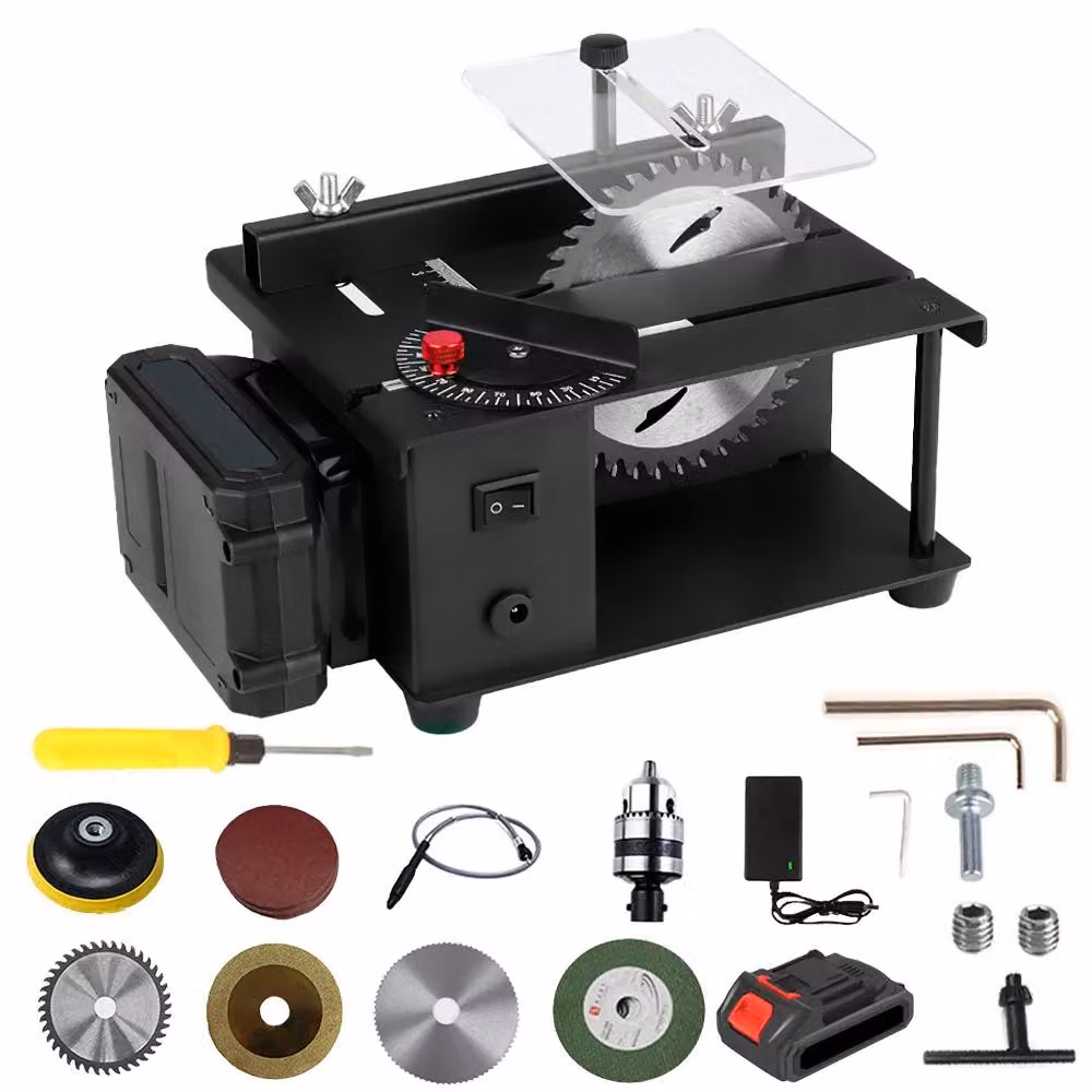 Mini sega circolare da banco - Sega circolare a batteria - 23000 giri/min - Lama da 16 mm - Portatile - Ideale per lavori in legno e modellismo - Hobby fai-da-te - Versione UE