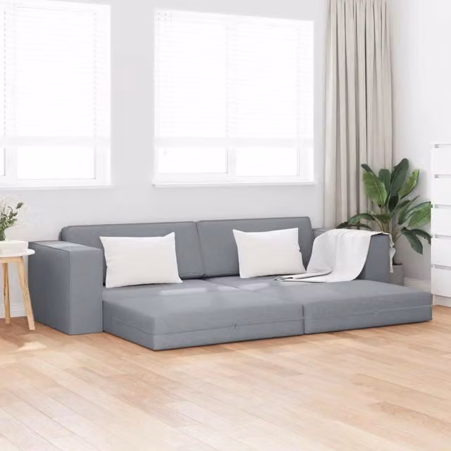 Divano letto moderno vidaXL in tessuto grigio con funzione letto e coperture rimovibili L: 245 cm, P: 78 cm, H: 77 cm