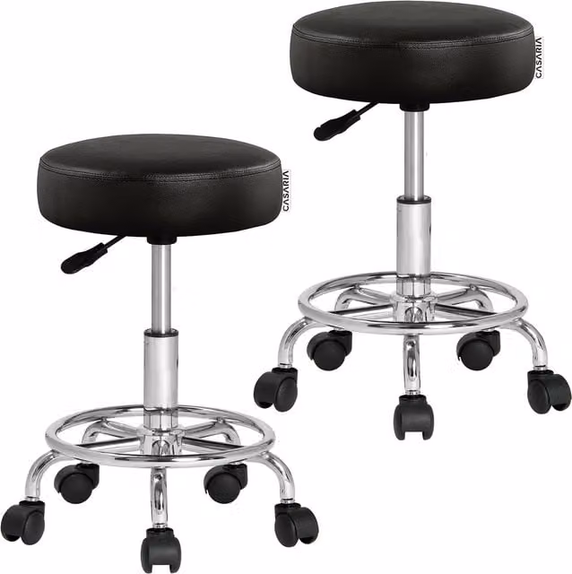 Set di 2 sgabelli girevoli 360 Casaria® in ecopelle nera con altezza regolabile e ruote per home office