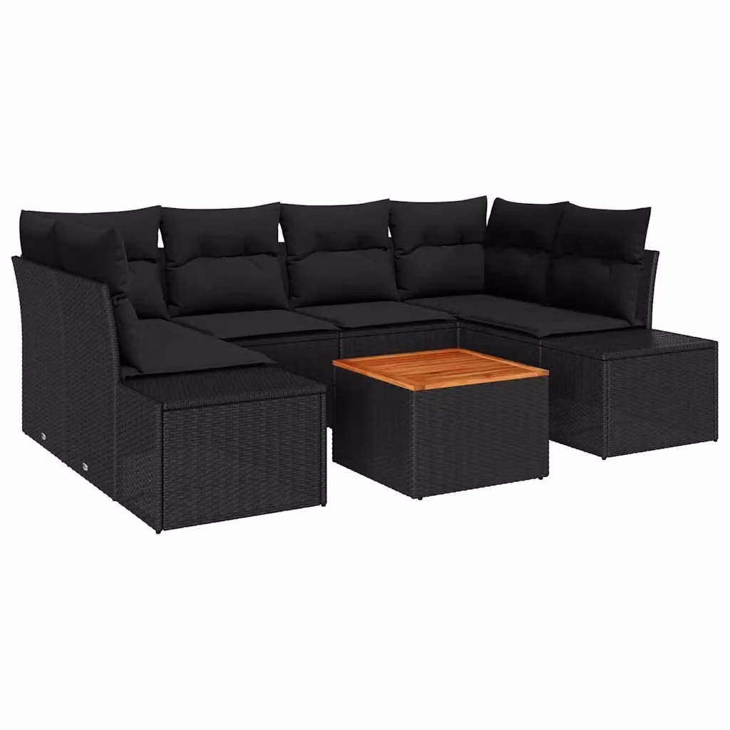 Set Divano da Giardino a L vidaXL 7 Pezzi Nero con Cuscini e Tavolino in Polyrattan e Acciaio – 2