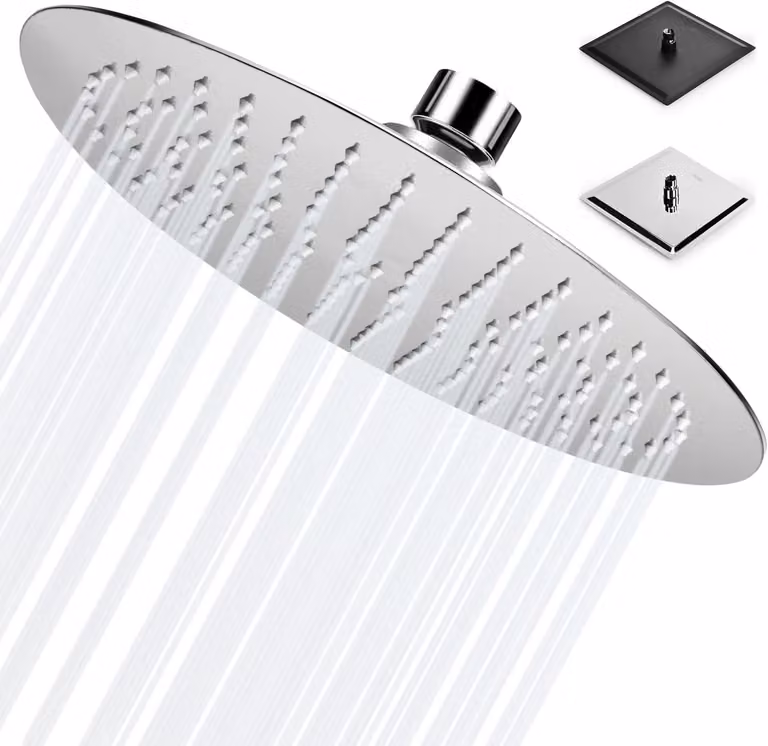 Doccia a soffione in acciaio inossidabile, 25x25 cm, rotonda, regolabile, per il bagno