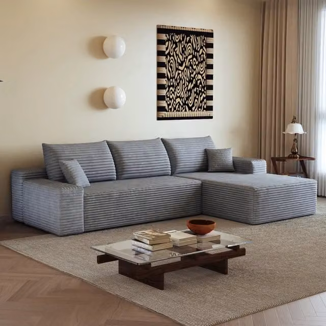 Divano 270x175x83 cm con imbottitura in schiuma ad alta elasticità in tessuto grigio