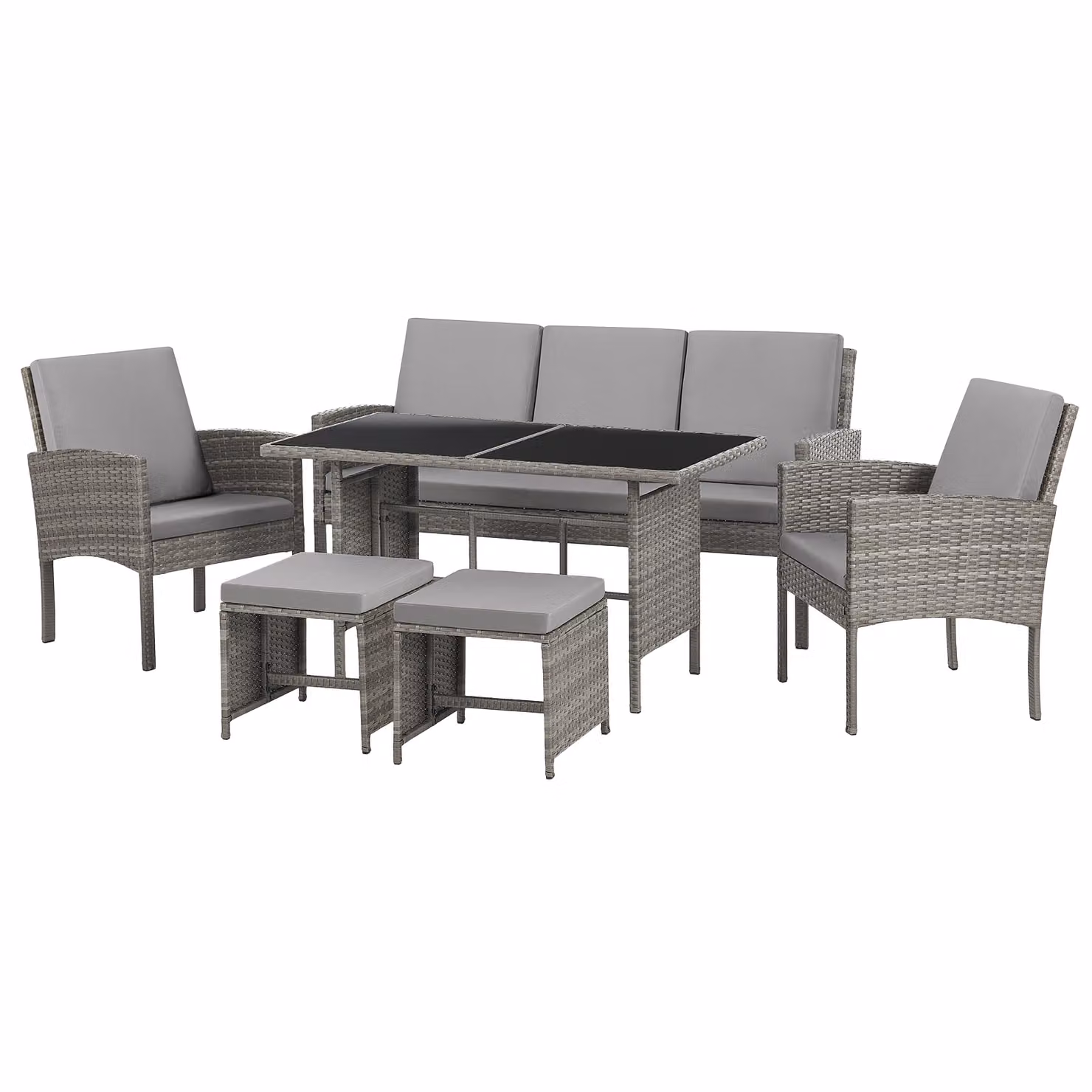 SVITA DENVER set di mobili da giardino in polyrattan gruppo da pranzo tavolo da pranzo lounge grigio