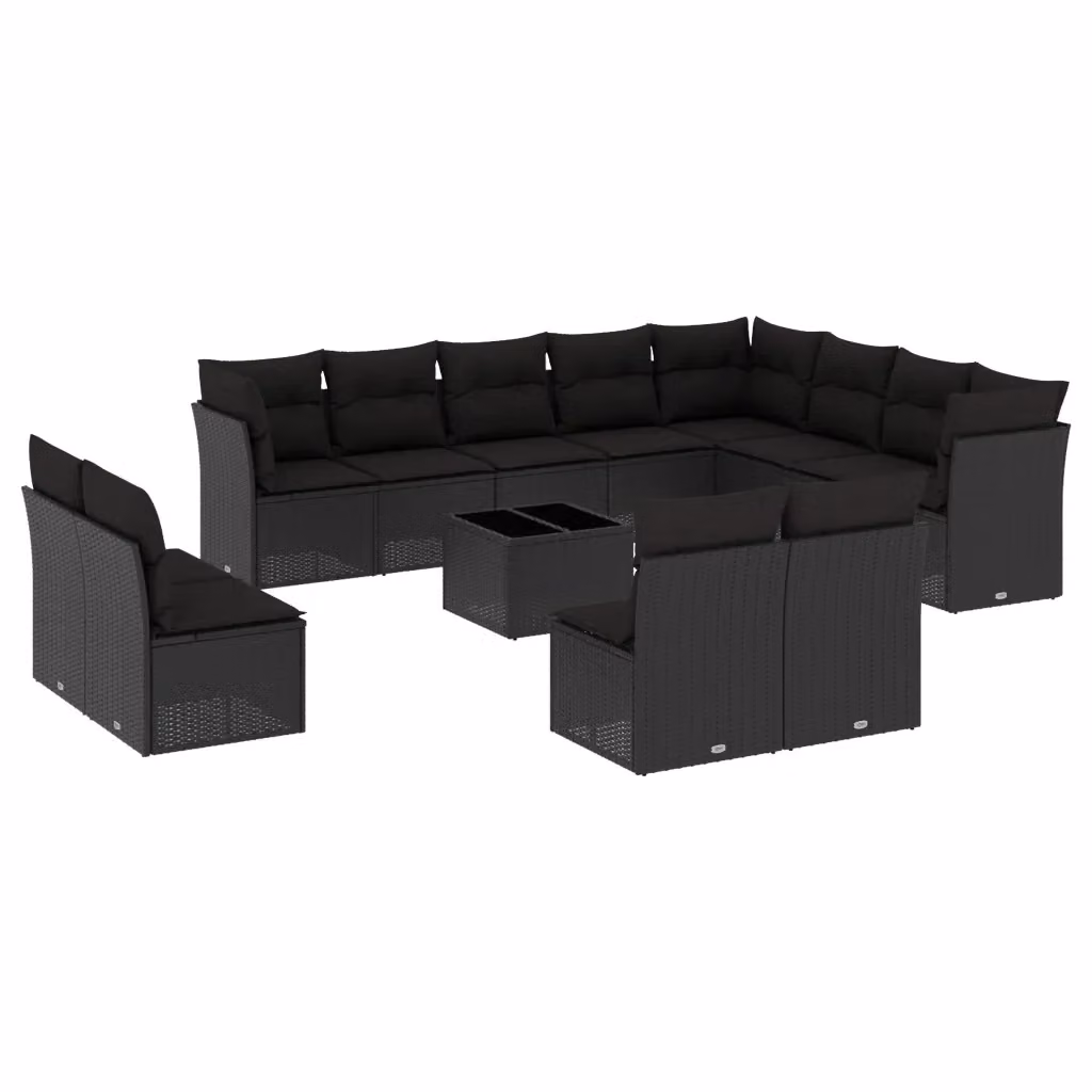 Set di Divani da Giardino VIDAXL in Polyrattan Nero con 13 Pezzi e Cuscini – 2