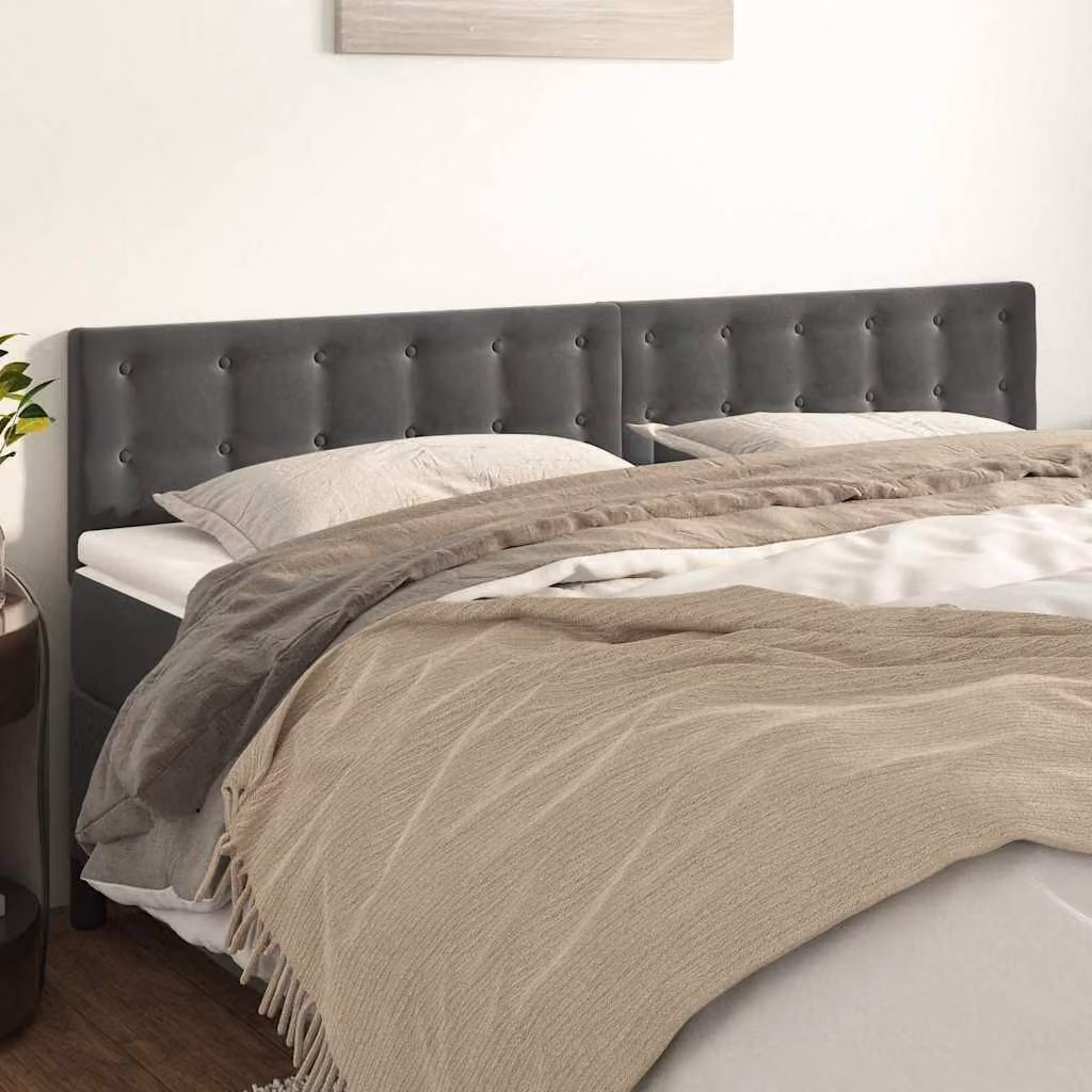 Testiera per letto vidaXL in velluto grigio con pannello imbottito, L: 180 cm, P: 5 cm, H: 78-88 cm