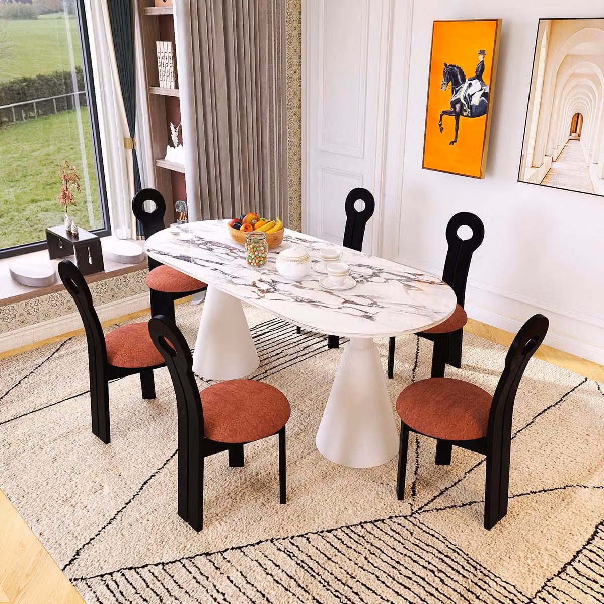Set da pranzo: lussuoso tavolo da pranzo con 6 sedie, set di mobili moderni da 7 pezzi