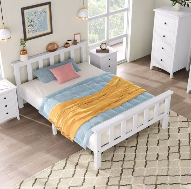 Letto singolo 90x200 cm in legno massiccio bianco con rete a doghe