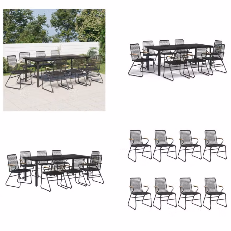 vidaXL Set da pranzo da giardino 9 pezzi in PVC rattan nero - Set da pranzo da giardino - Set da pranzo da giardino - Set da pranzo da terrazza