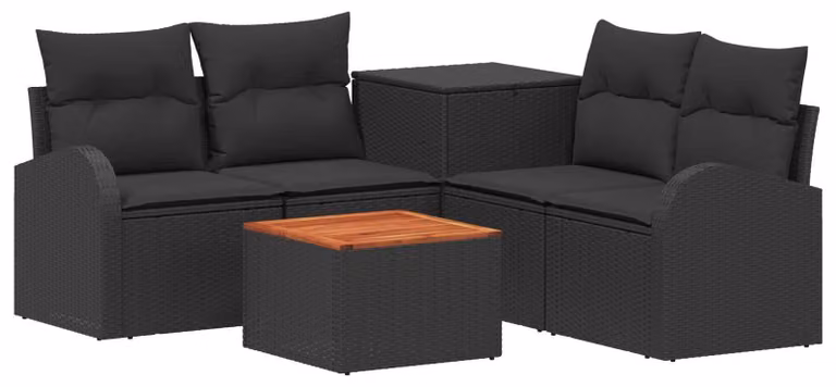 Set di divani da esterno, 6 pezzi, colore nero, realizzato in rattan sintetico e acciaio