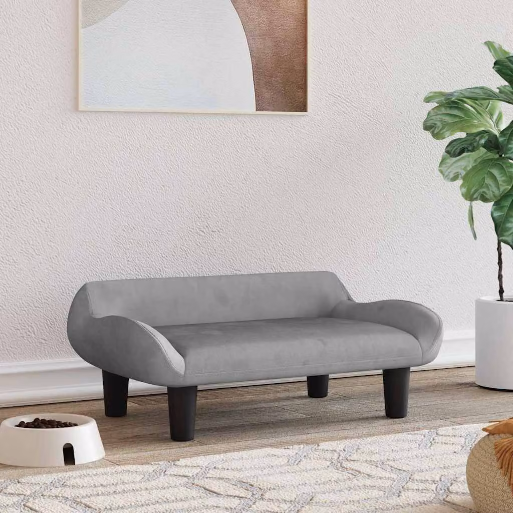 vidaXL Lettino per Cani in Velluto Grigio con Struttura in Legno L: 70 cm, P: 40 cm, H: 24 cm