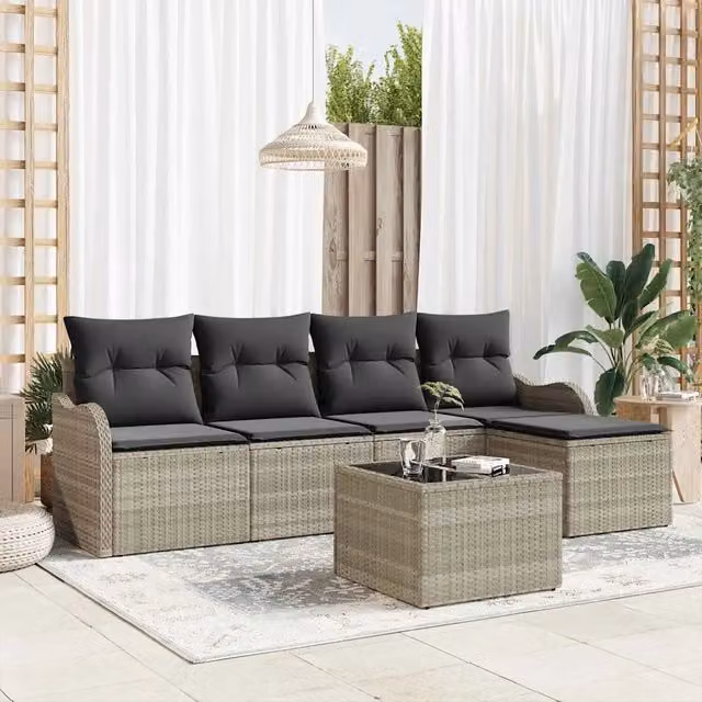 Set Divano da Giardino 6 pz Grigio Chiaro polyrattan 3354341