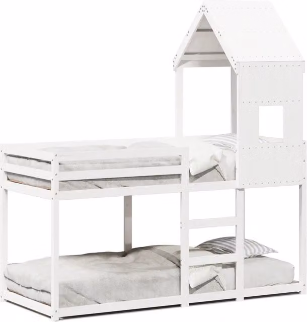 Letto singolo | Letto per adulti | Letto a Castello con Tetto Bianco 80x200 cm Legno Massello Pino