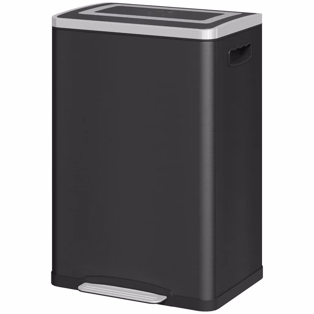 Pattumiera da cucina XYLO con 2 scomparti da 20L, pedale e coperchio soft-close, nero, L: 40 cm, P: 34,8 cm, H: 59 cm – 2