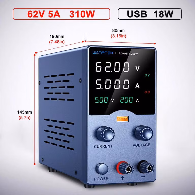 Alimentatore da banco DC - GA605L - Alimentatore da laboratorio, regolabile in modo continuo da 0 a 62V e da 0 a 5A - Controllo tramite encoder - Display digitale - Uscita singola