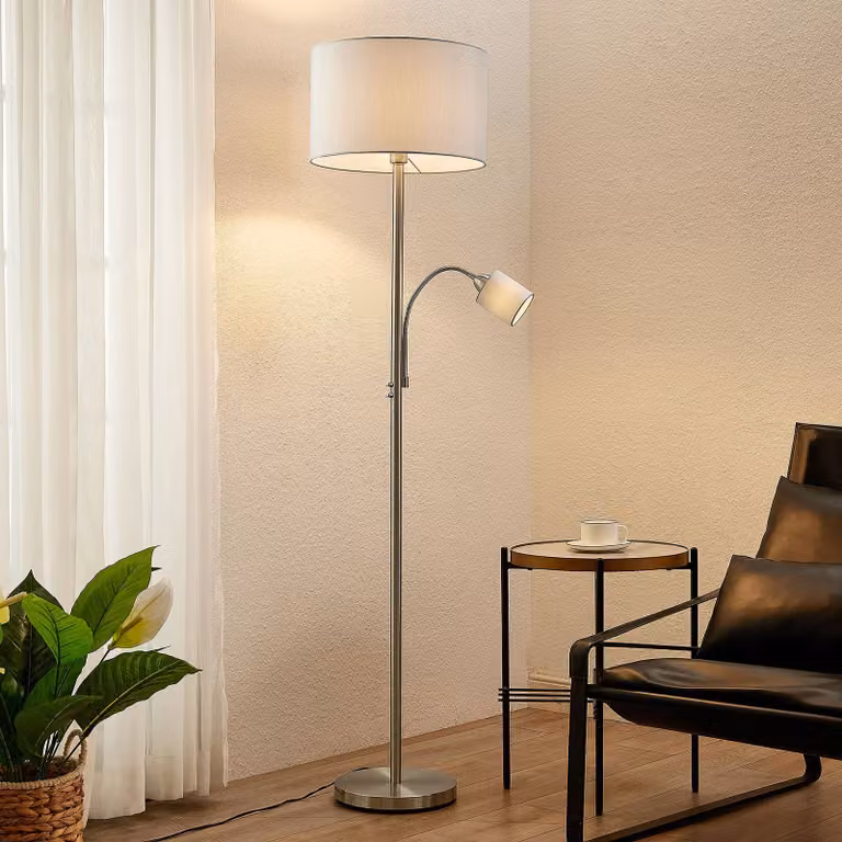 Lampada da terra Colima Lindby, Alluminio / Grigio / Zincato, Soggiorno / Sala da pranzo, Metallo, Moderno, Lampada da terra