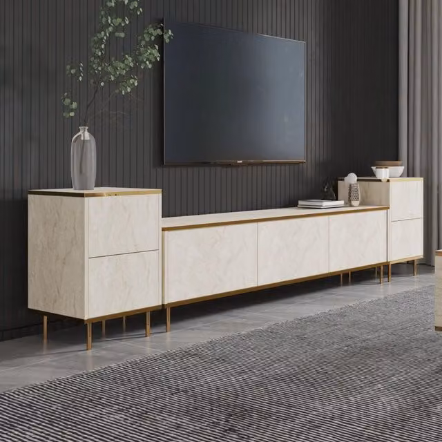 Cortin, Mobile Porta tv 2 Ripiani, 260x35x45h cm Beige Marmo
