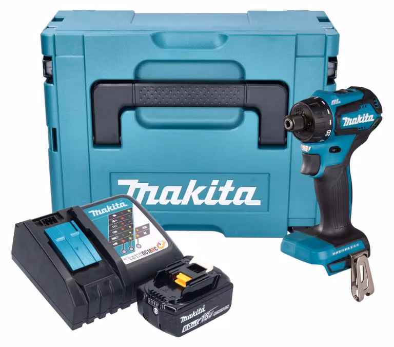 Makita DDF 083 RG1J Trapano avvitatore a batteria 18 V 40 Nm 1/4'' brushless + 1x batteria ricaricabile 6,0 Ah + caricabatterie + Makpac