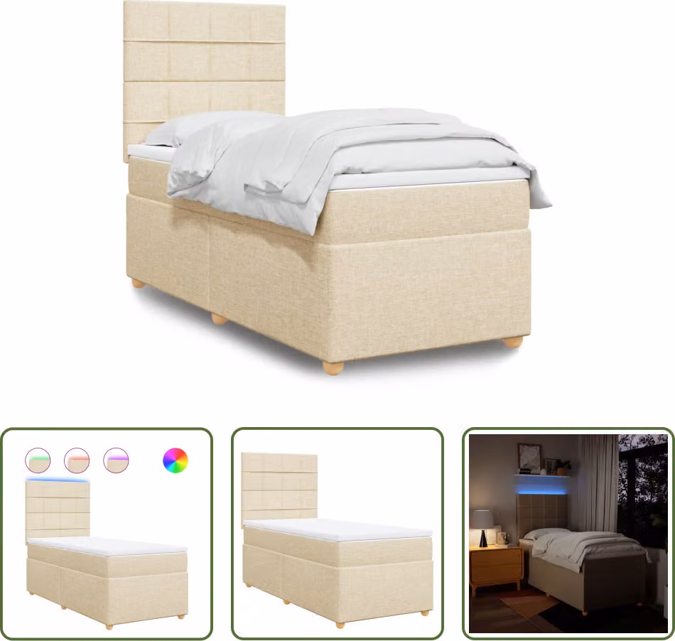 The Living Store Letto a molle con materasso crema 90x190 cm in tessuto