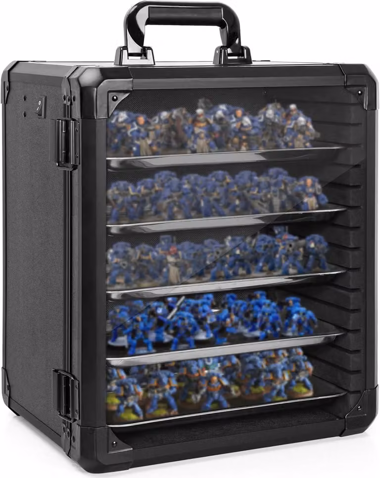 Contenitore per miniature, scatola di trasporto per miniature con serratura, dotata di 5 cassetti in metallo magnetico e struttura in lega di alluminio