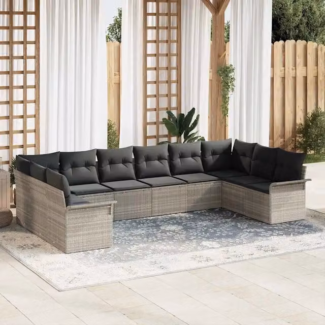 Set Divano da Giardino 10 pz Grigio chiaro polyrattan 3345542