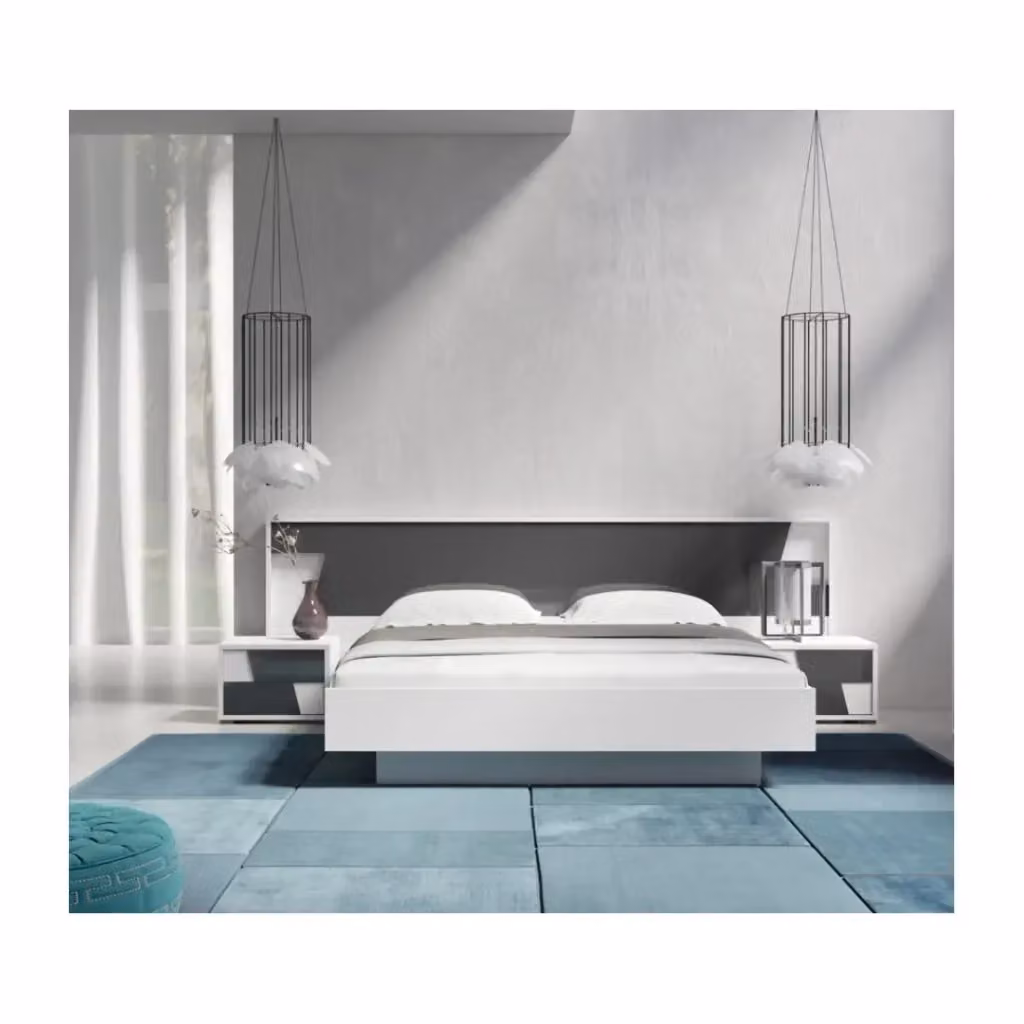 Letto contenitore FULMO Meublorama con base a sollevamento, colore bianco e finitura grigio cemento, H 201 x L 171 x P 92 cm – 2