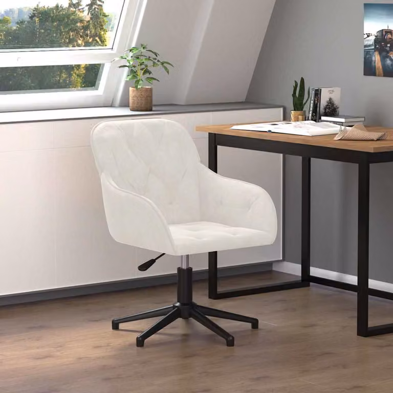 Sedia da ufficio girevole vidaXL in velluto beige e bianco con ruote per home office