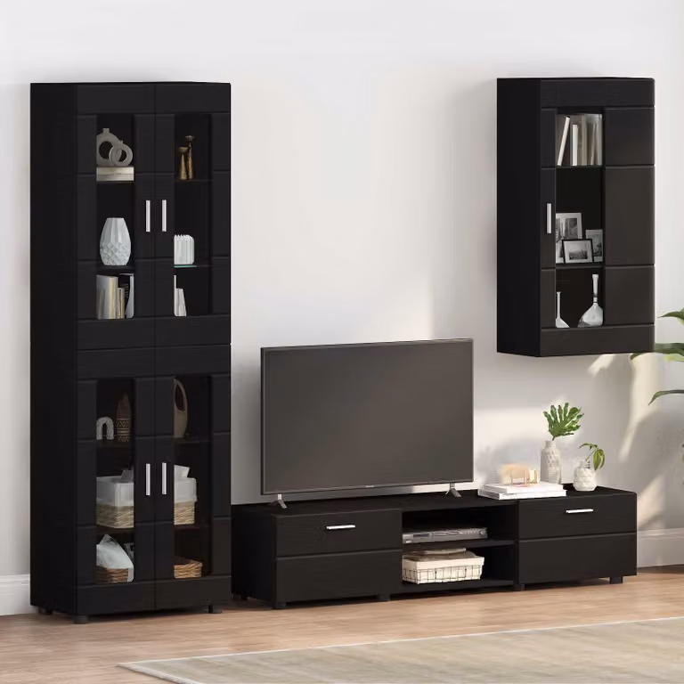 Armadio a muro moderno vidaXL in legno MDF nero opaco con ante a battente e ripiani interni per soggiorno, camera da letto o ufficio